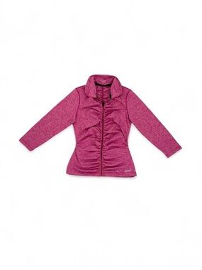 bebe sport Fuchsia Ruched Zip-Front Long Sleeve Top